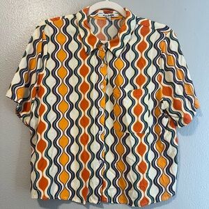 Vibrant Wave Pattern Women's Button Down Shirt